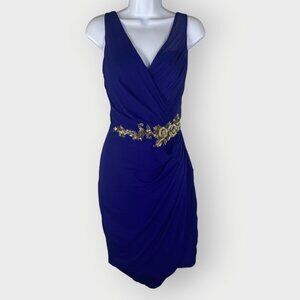 Marchesa Notte Sheath Cocktail Dress | 10 | Royal Blue Silk | Embellished